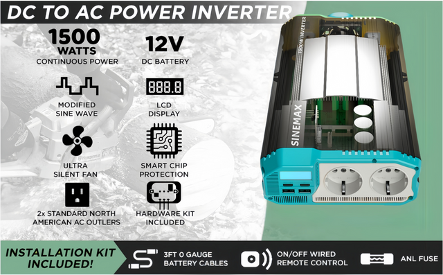 Onduleur &agrave; onde sinuso&iuml;dale modifi&eacute;e 1500W 12v 230v DC &agrave; AC, certifi&eacute; CE/ICE